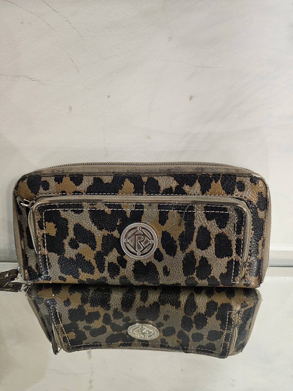 Relic Leopard Print Zip Wallet in Brown and Black